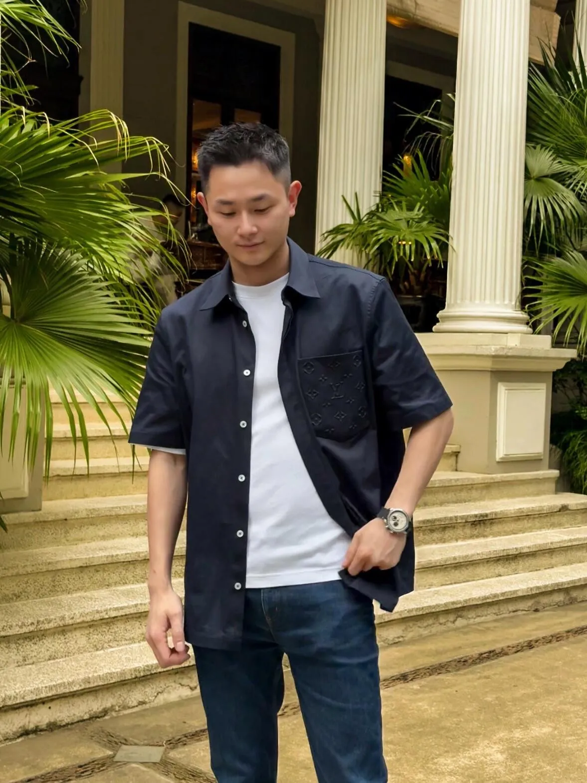 Louis Vuitton/Louis Vuitton 26ss pocket presbyopic embossed short-sleeved shirt